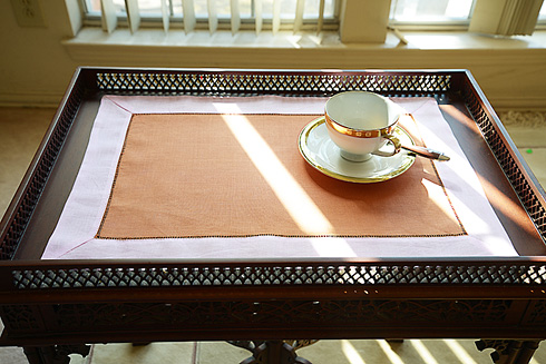 Multicolor Hemstitch Placemat 14"x20". Burnt Orange & Pink color - Click Image to Close